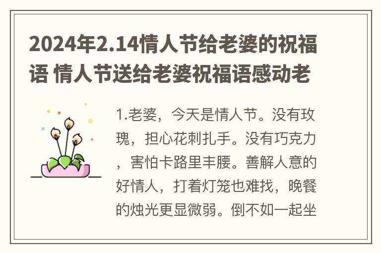 2024年2.14情人节给老婆的祝福语 情人节送给老婆祝福语感动老婆